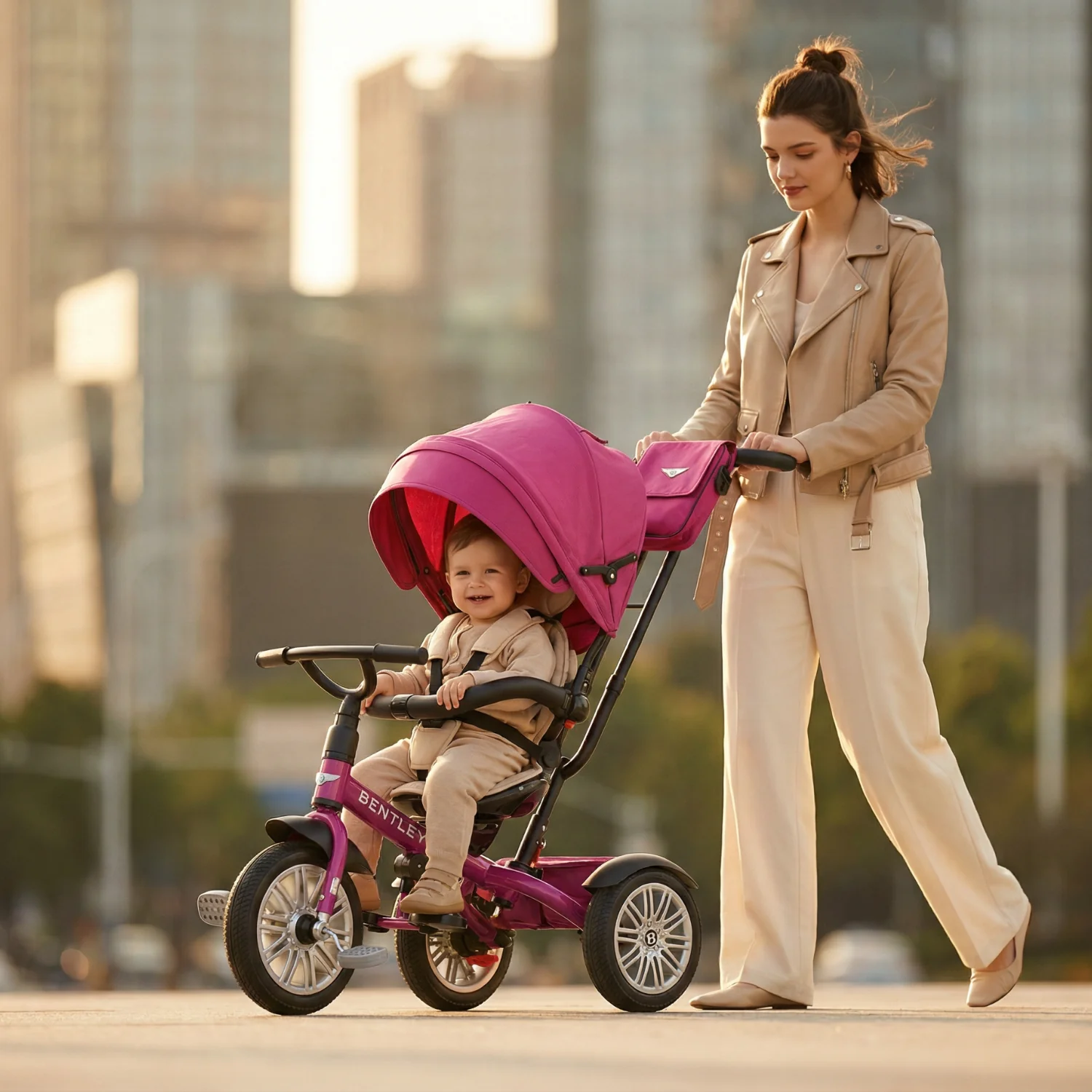 Fuchsia Pink Bentley 6 in 1 Stroller Trike - Image 4