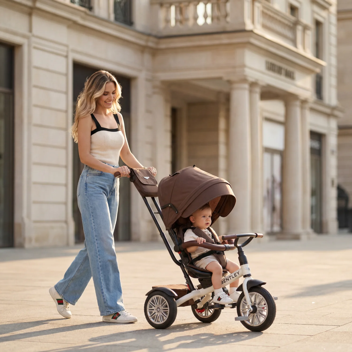 White Satin Bentley 6 in 1 Stroller Trike - Image 3